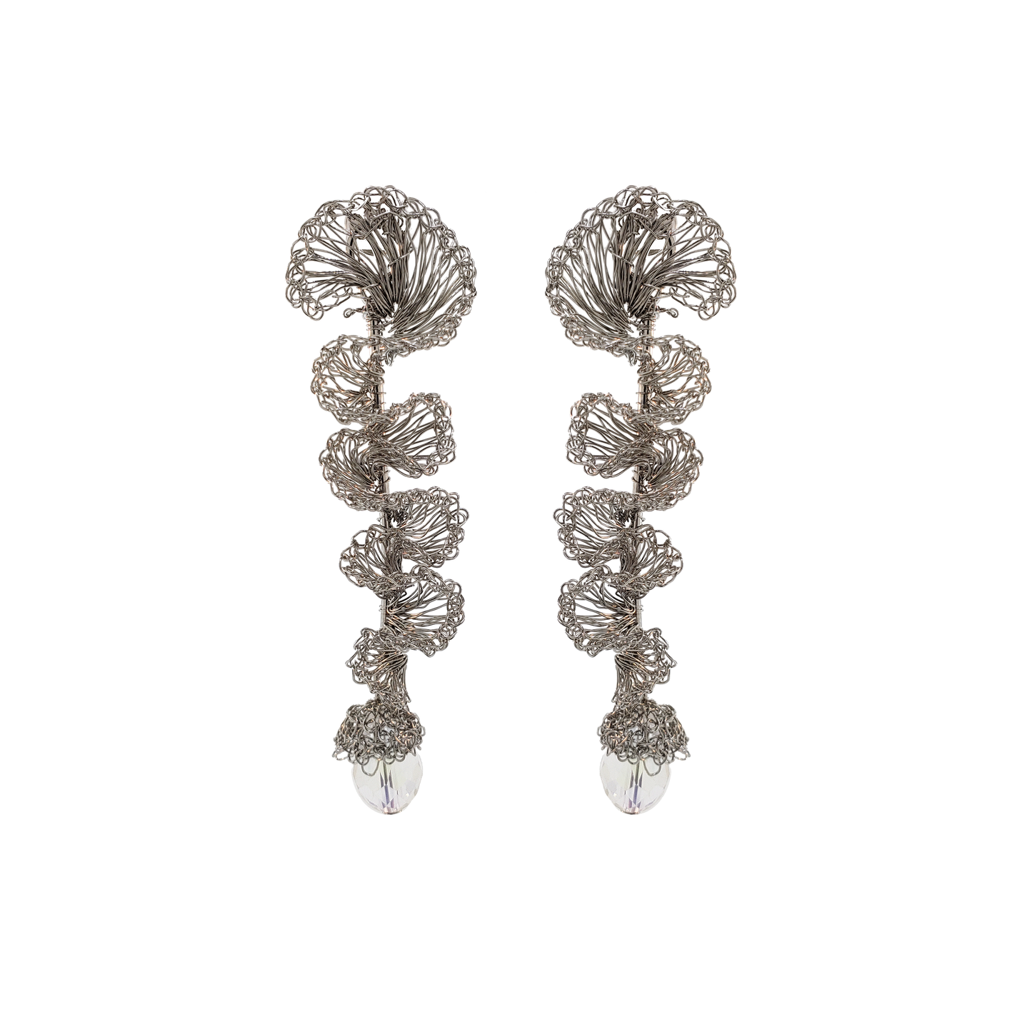 Clear & Silver Ella Handmade Crochet Long Earrings