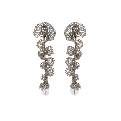Clear & Silver Ella Handmade Crochet Long Earrings
