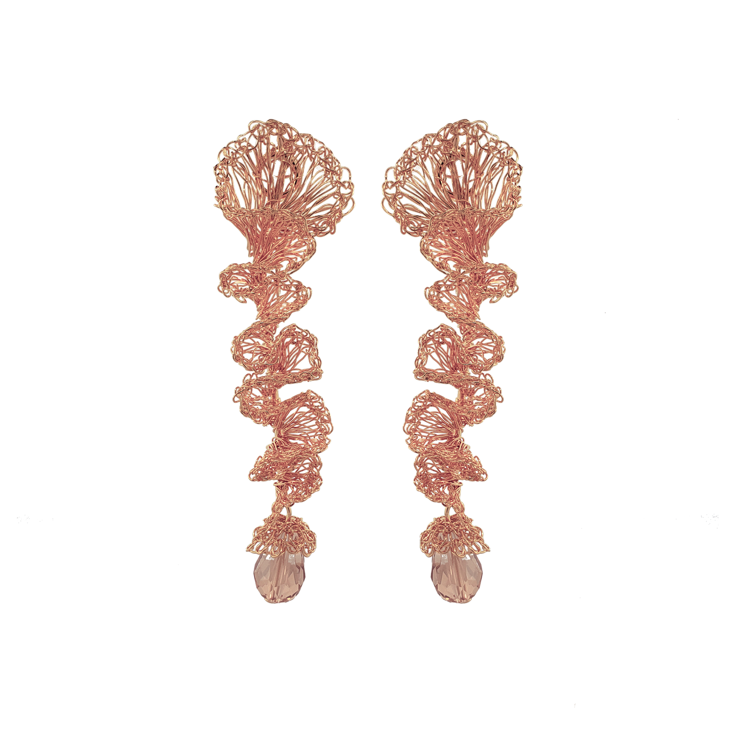 Rose Gold Ella Handmade Crochet Long Earrings