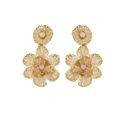White & Gold Mini Blossom Handmade Crochet Earrings