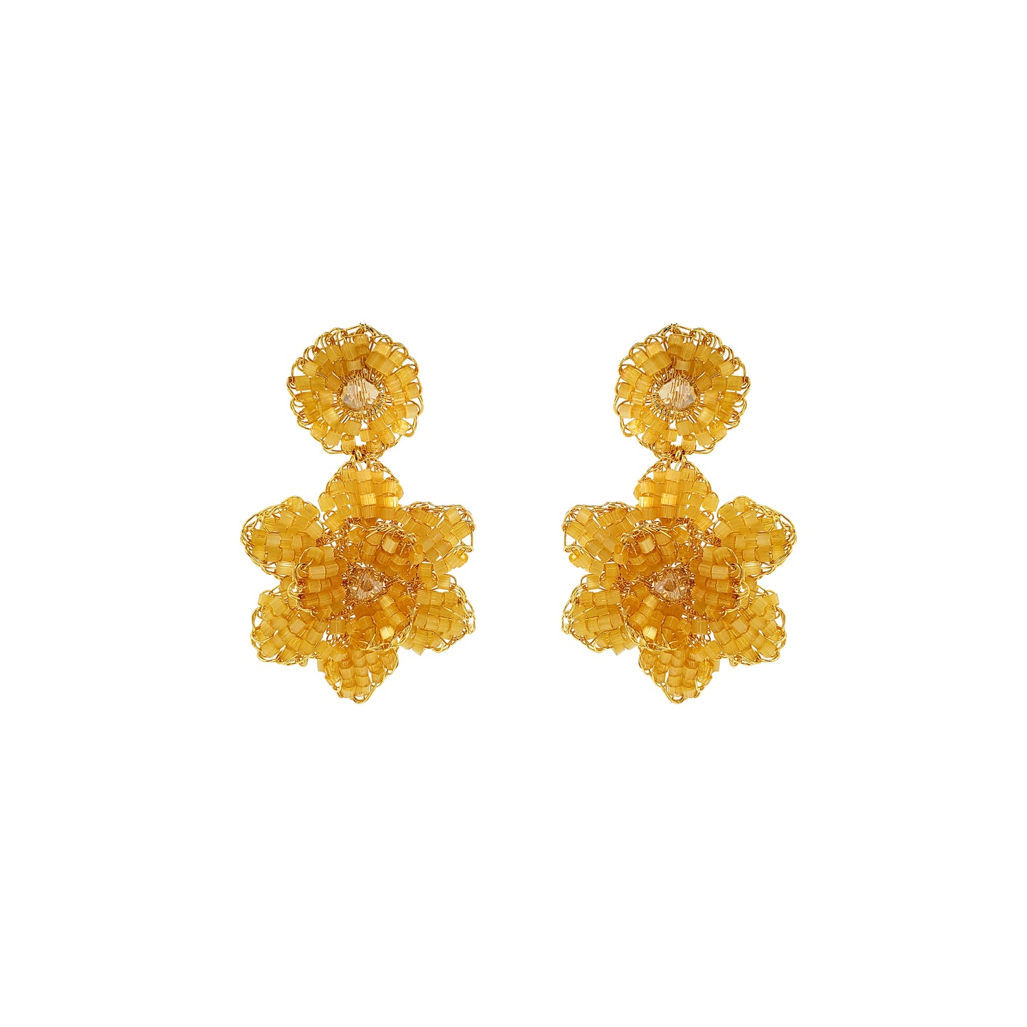 Butter Yellow & Gold Mini Blossom Handmade Crochet Earrings