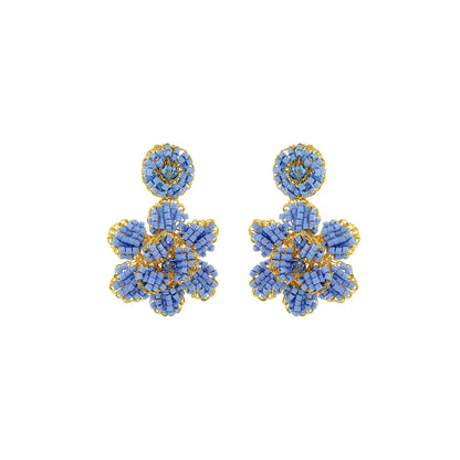 Sky Blue & Gold Mini Blossom Handmade Crochet Earrings