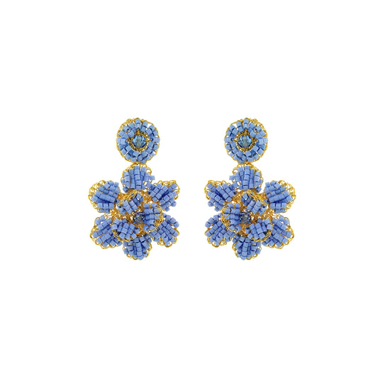 Sky Blue & Gold Mini Blossom Handmade Crochet Earrings