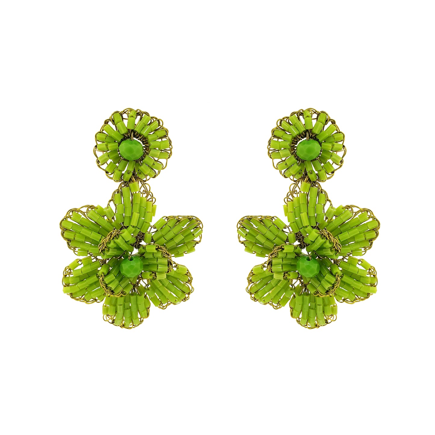 Neon Green Mini Blossom Handmade Crochet Earrings