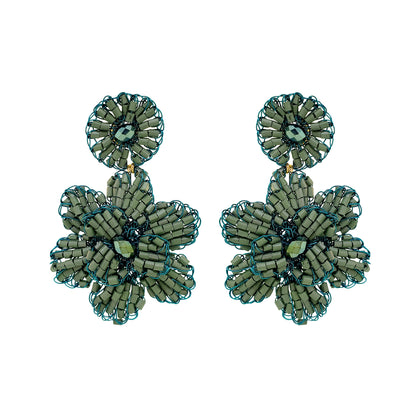 Teal Mix Mini Blossom Handmade Crochet Earrings