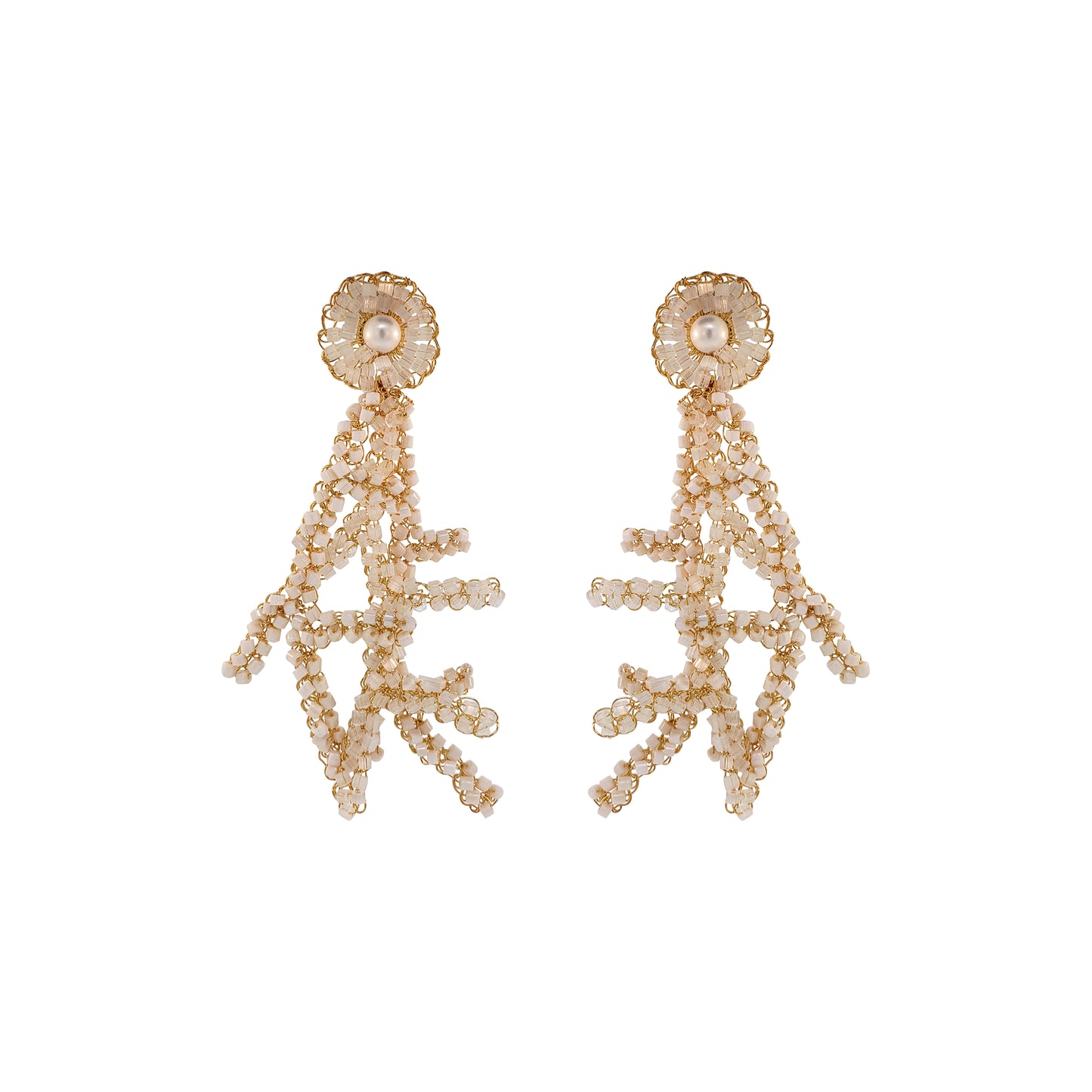 White Mix Coral Handmade Crochet Earrings