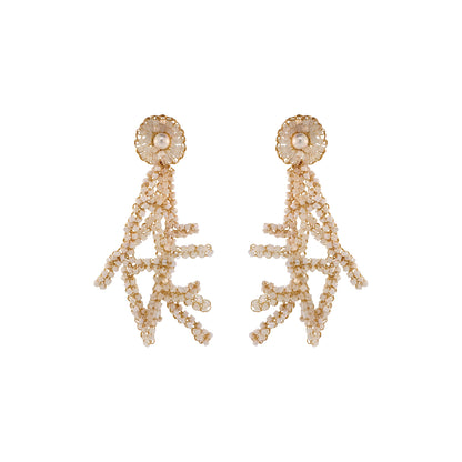 White Mix Coral Handmade Crochet Earrings
