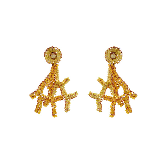 Butter Yellow Mix Coral Handmade Crochet Earrings