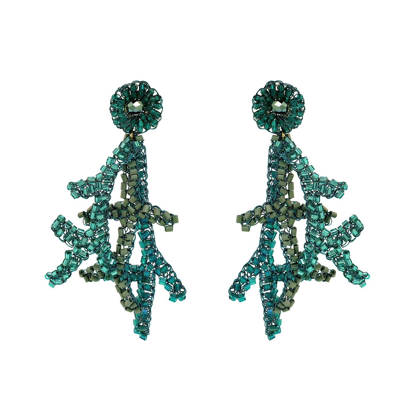 Teal Mix Coral Handmade Crochet Earrings