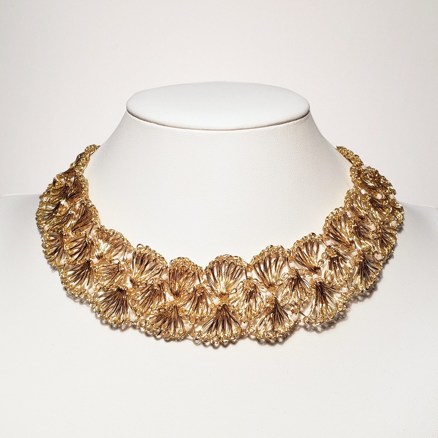 Pearl & Gold Shells Handmade Crochet Necklace