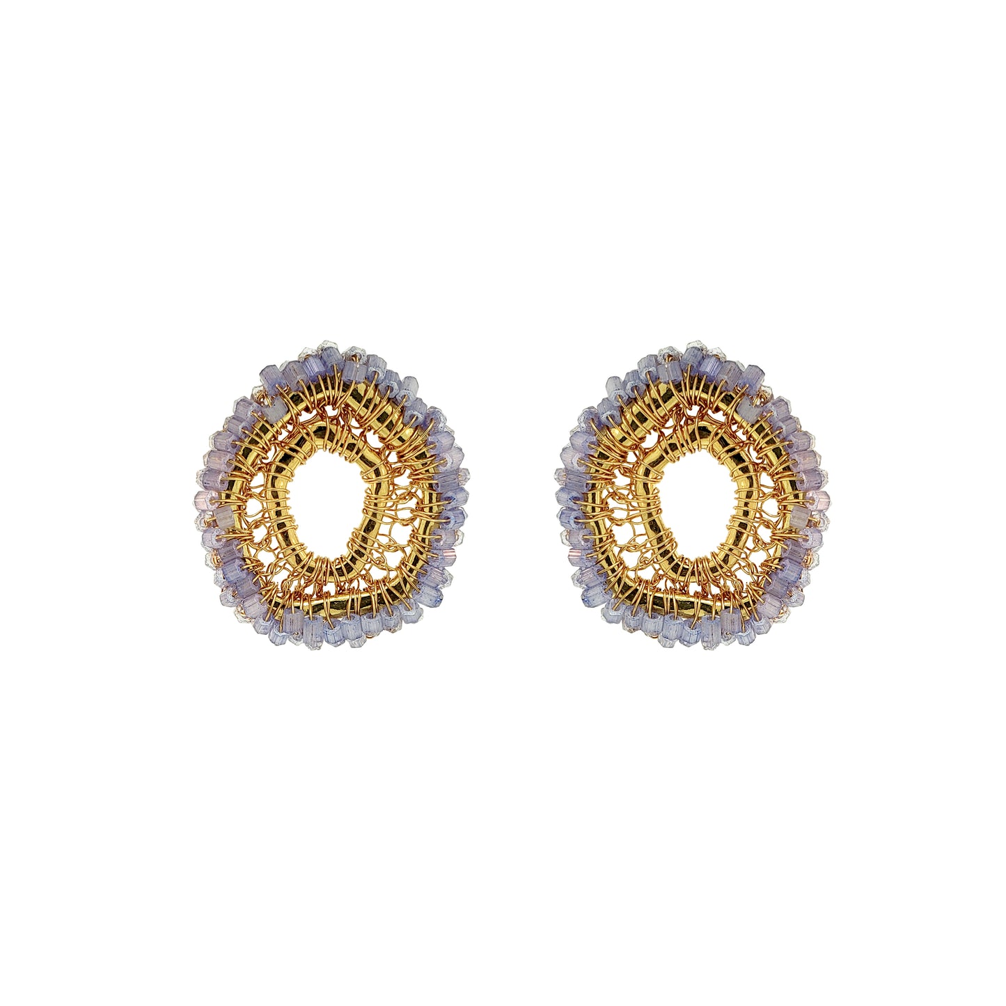 Soft Pink Blue gold Mix Halo post Handmade Crochet Earrings infinite love collection