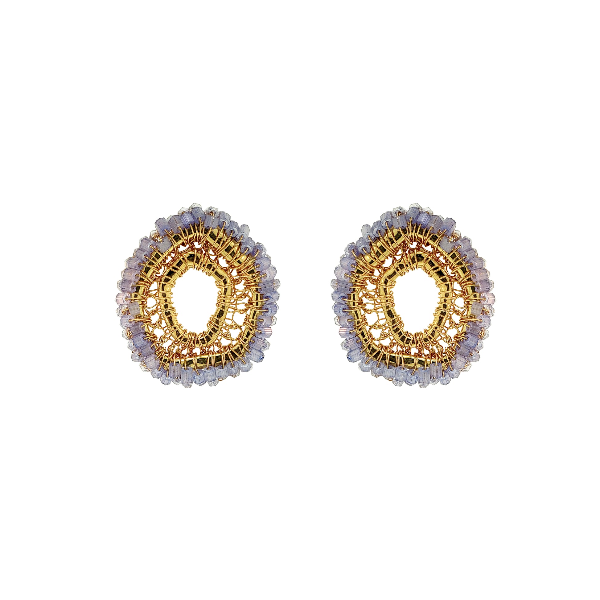 Soft Pink Blue gold Mix Halo post Handmade Crochet Earrings infinite love collection