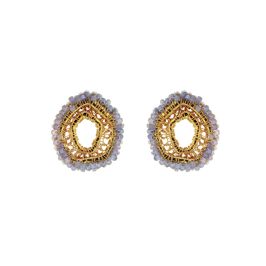Soft Pink Blue gold Mix Halo post Handmade Crochet Earrings infinite love collection