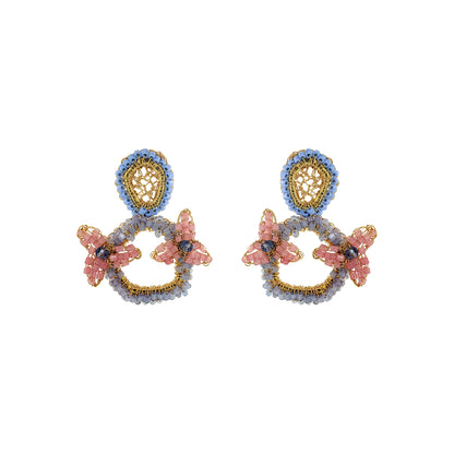Soft Pink Blue gold Mix Halo Flower Handmade Crochet Earrings infinite love collection