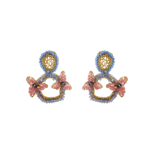 Soft Pink Blue gold Mix Halo Flower Handmade Crochet Earrings infinite love collection