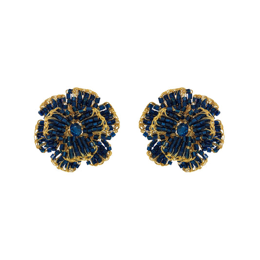 Blue & Gold Flora Handmade Post Earrings