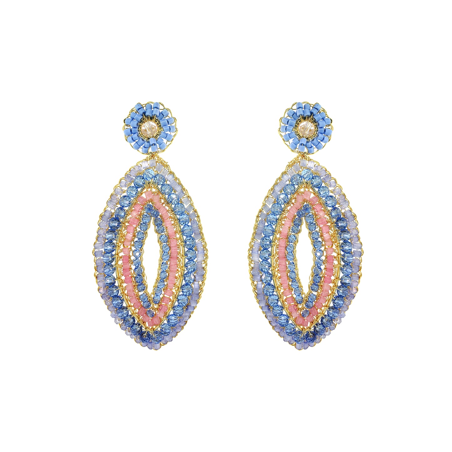 Soft Pink & Blue Mix Lyra Drop Handmade Crochet Earrings