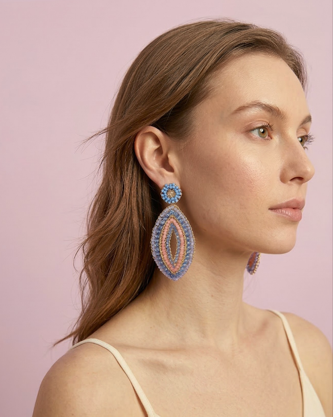 Soft Pink & Blue Mix Lyra Drop Handmade Crochet Earrings