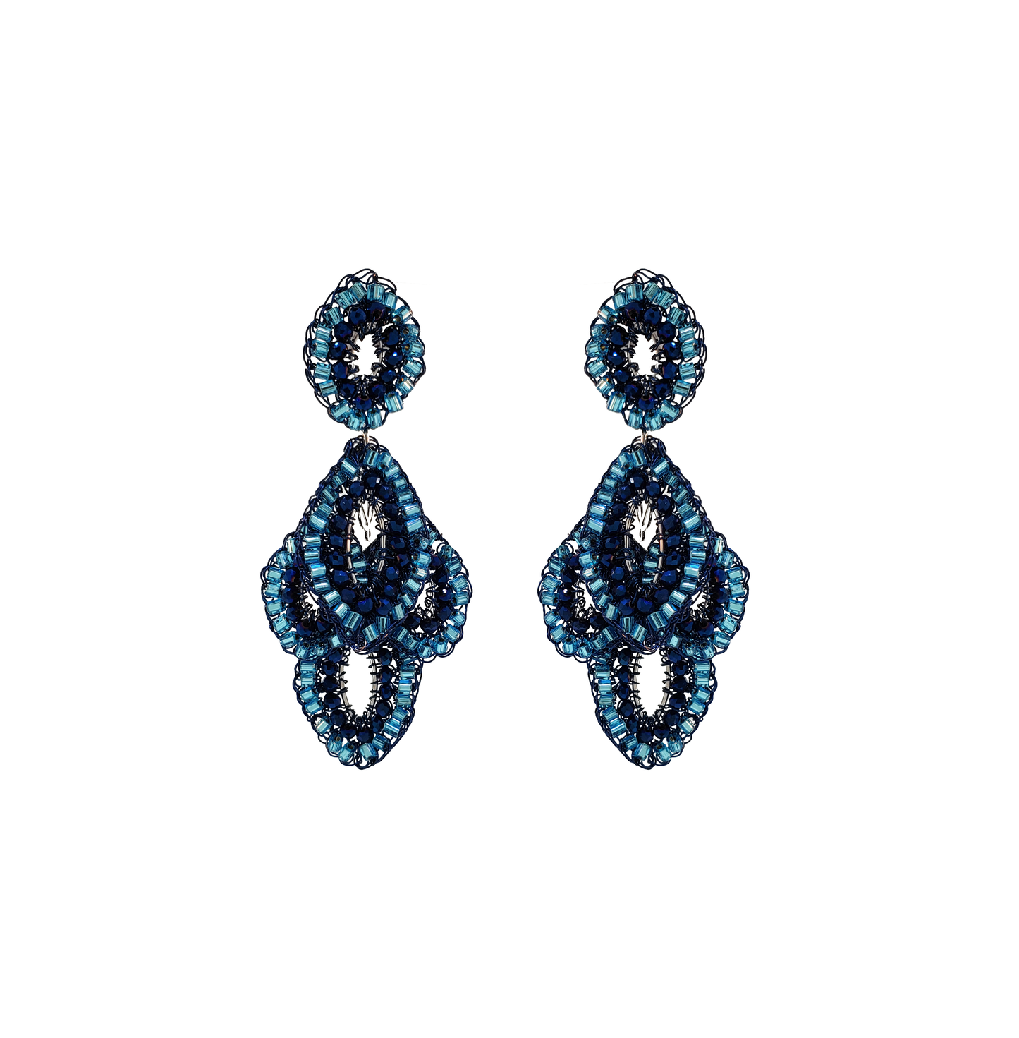 Blue Mix Lyra Chandelier Handmade Crochet Earrings