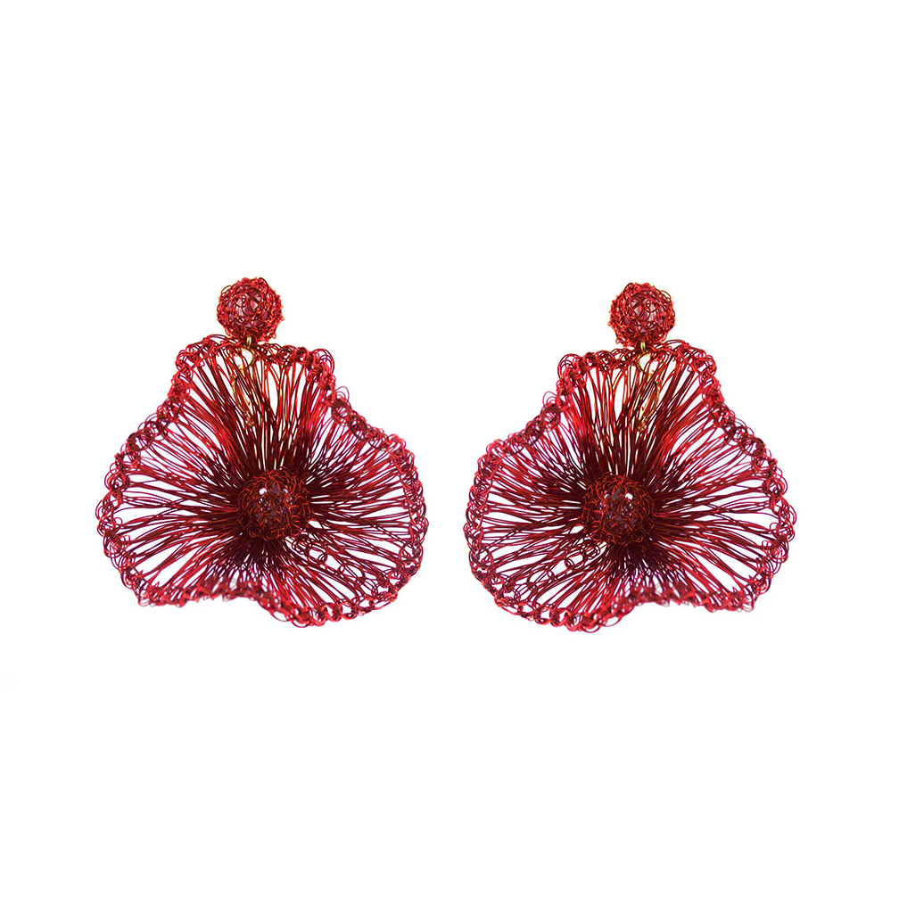 Red Buttercup Maxi Handmade Crochet Earrings