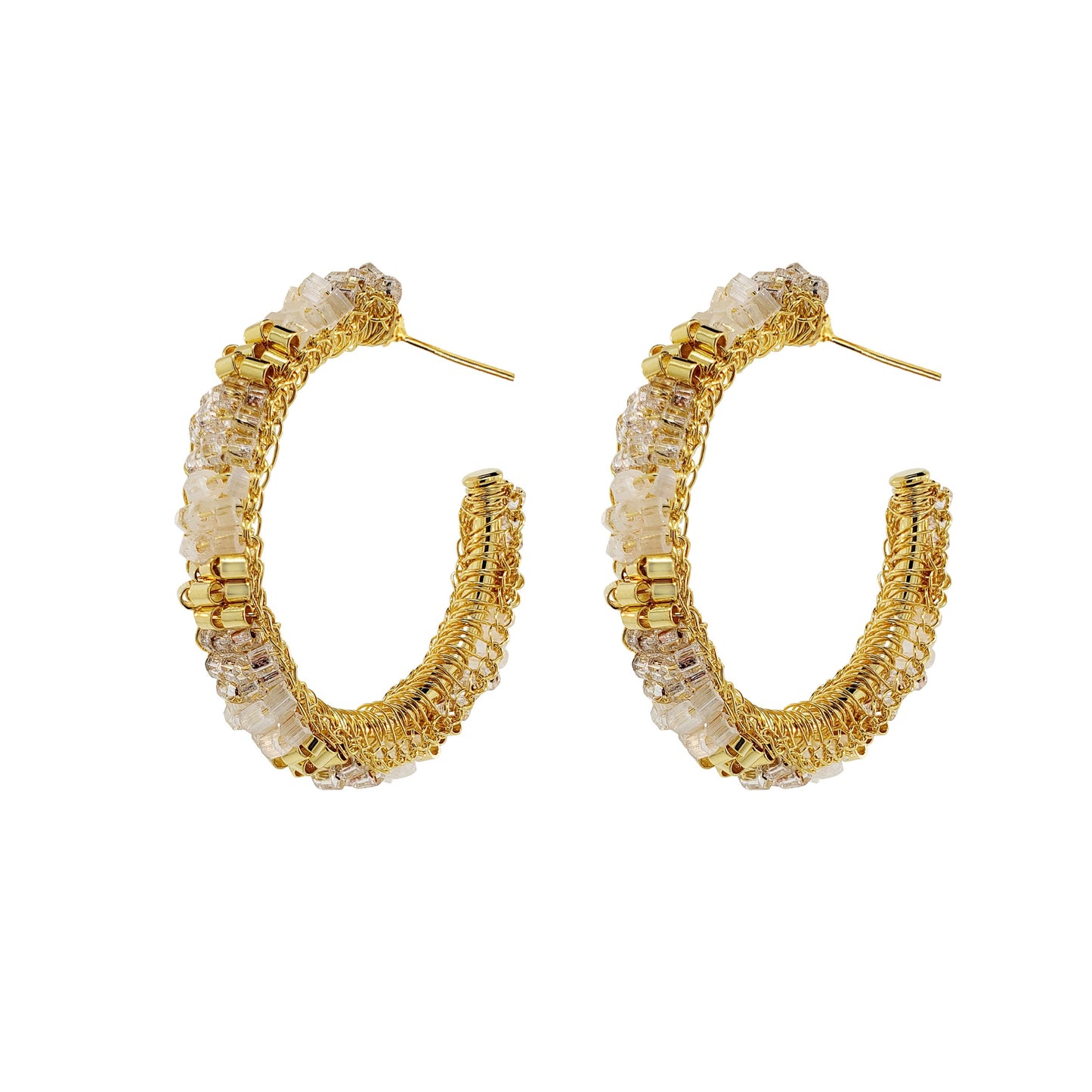 White Mix Maya Hoops Handmade Crochet Earrings