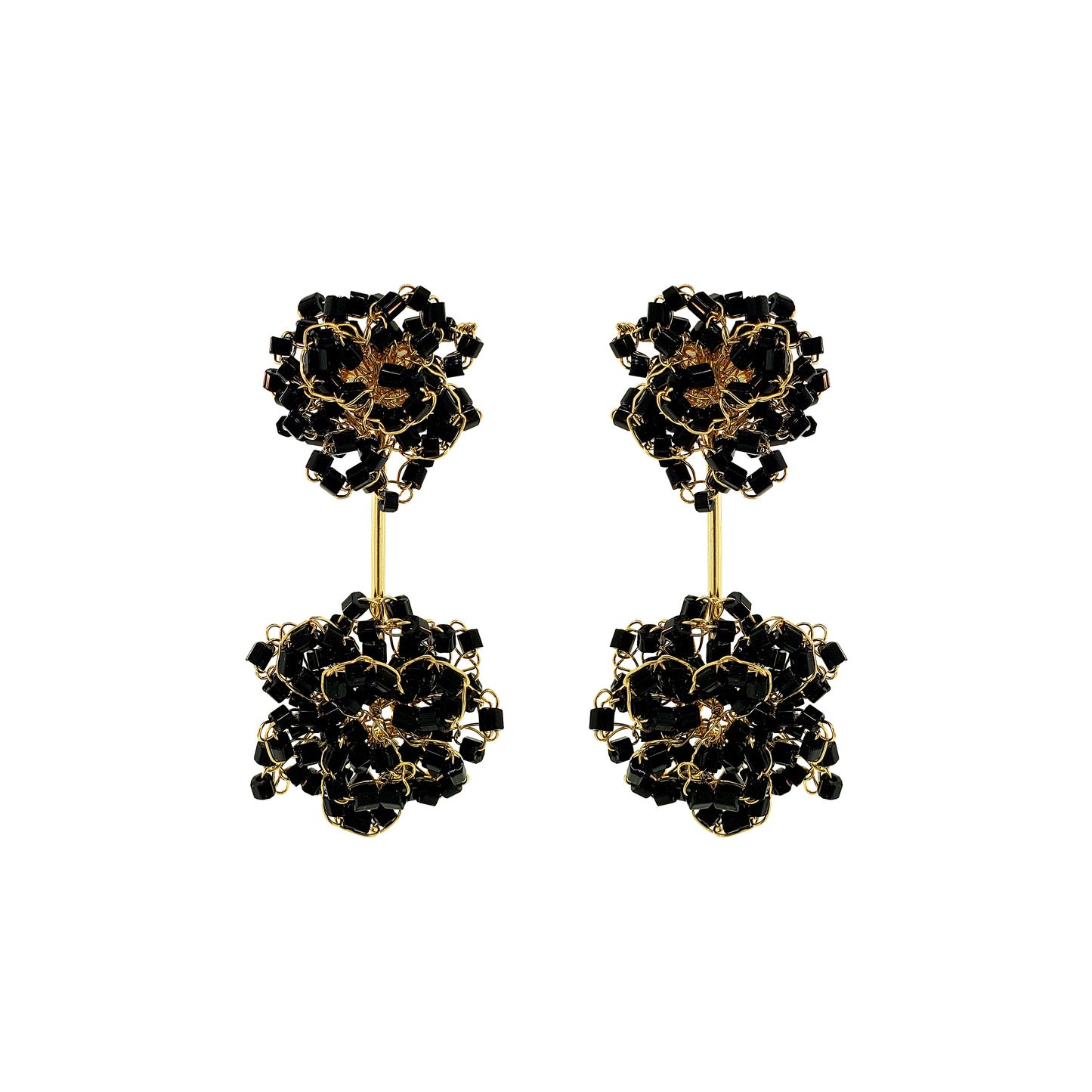 Black & Gold Agatha Handmade Crochet Earrings