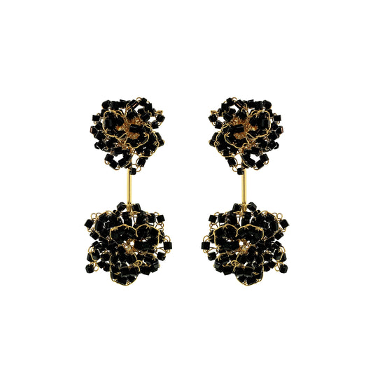 Black & Gold Agatha Handmade Crochet Earrings