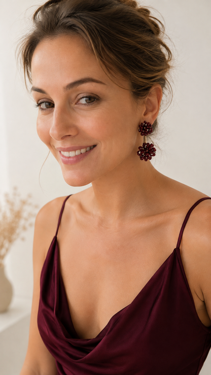 Burgundy Mix Agatha Handmade Crochet Earrings