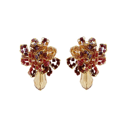 Crimson Red Mix Drizzle Mini Post Handmade Earrings