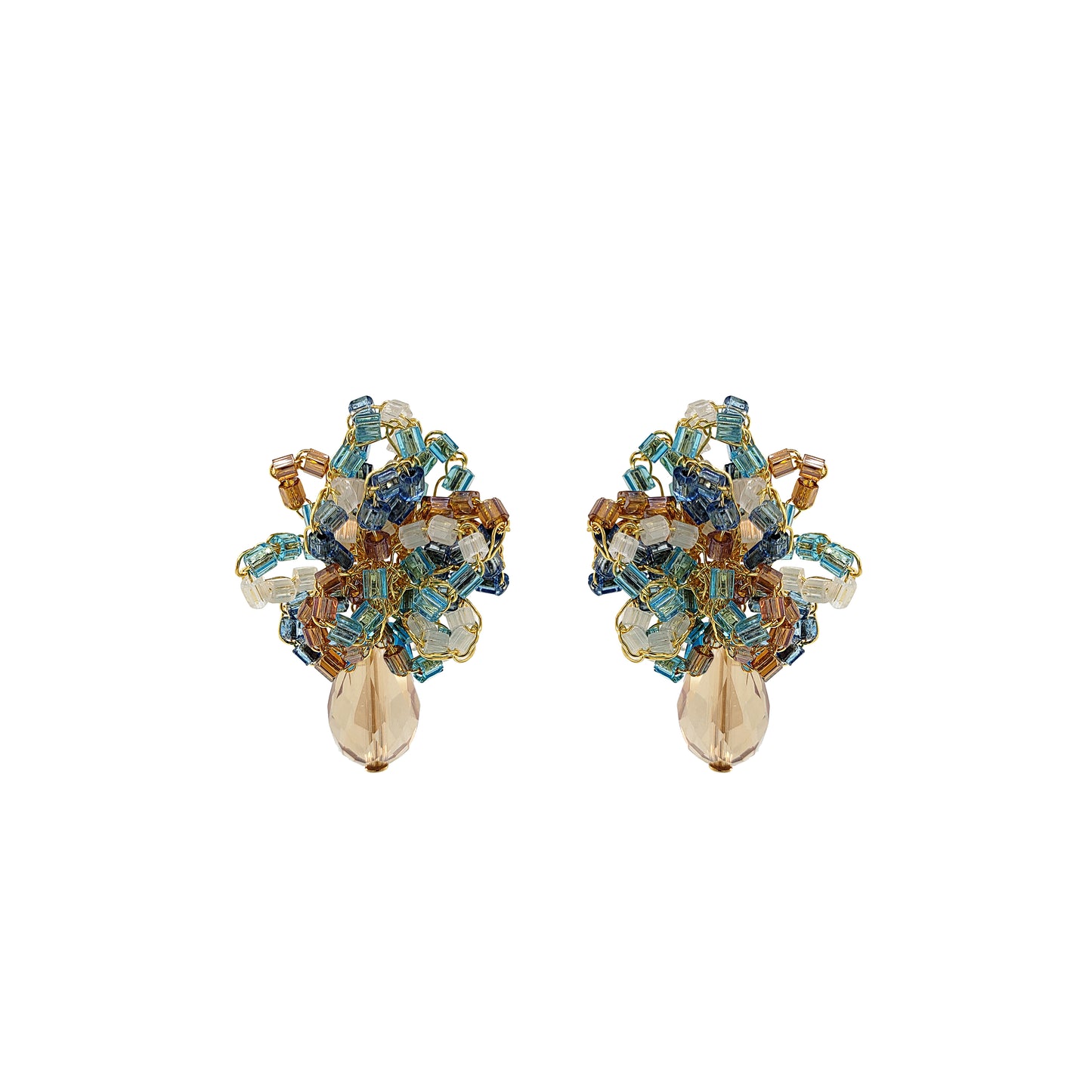 Seafoam Blue Mix Drizzle Mini Post Handmade Earrings