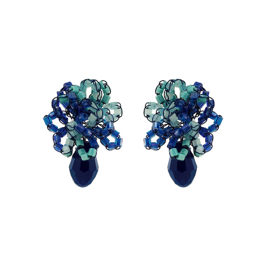 Denim Blue Mix Drizzle Mini Post Handmade Earrings