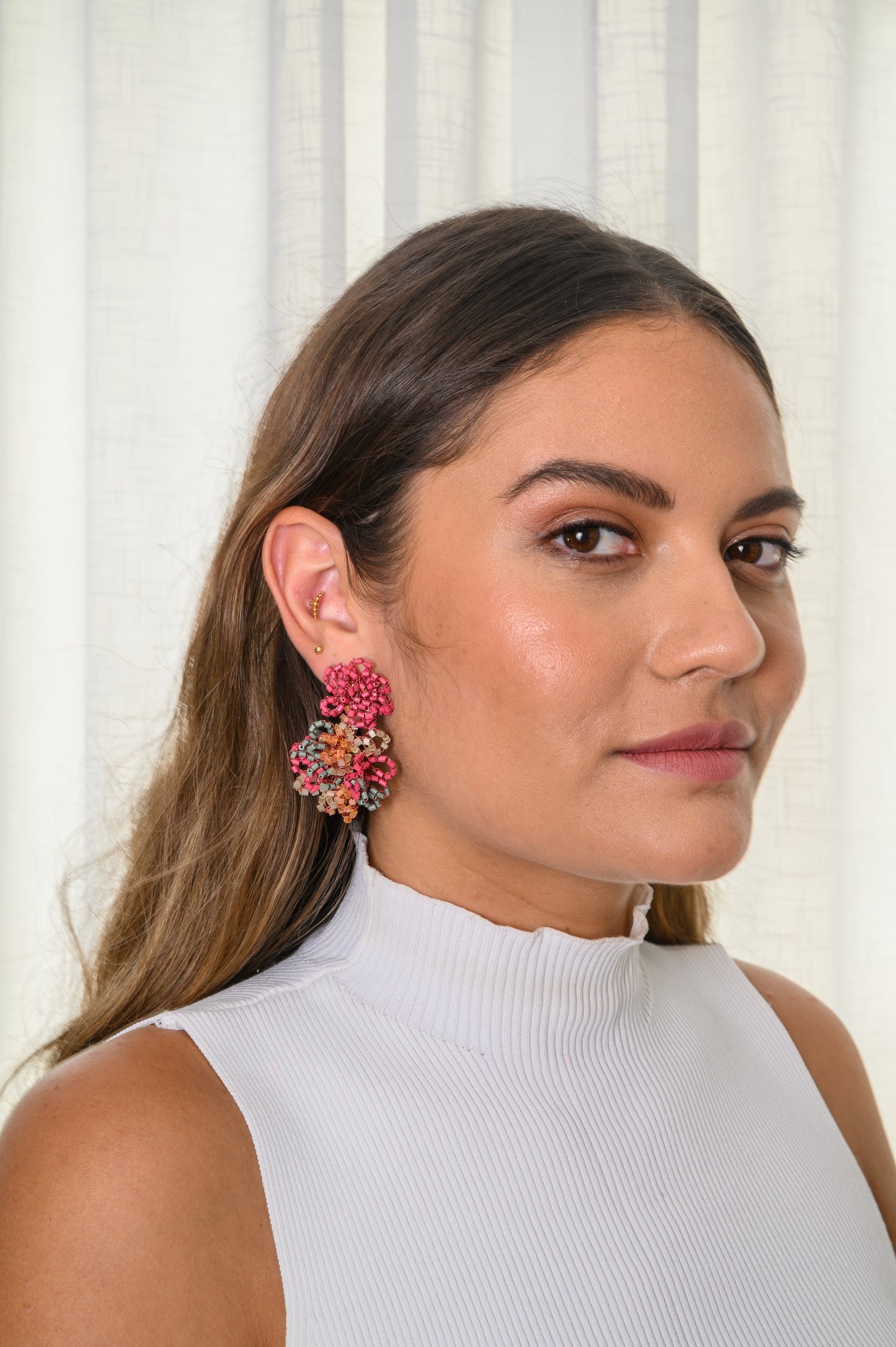 Sunset Coral Mix Agnes Handmade Crochet Earrings