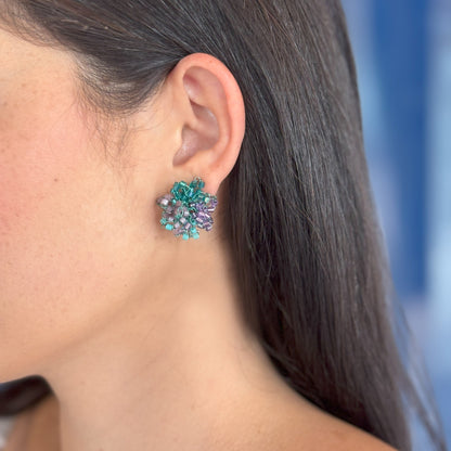 Neon Turquoise Mix Abbey Post Handmade Earrings