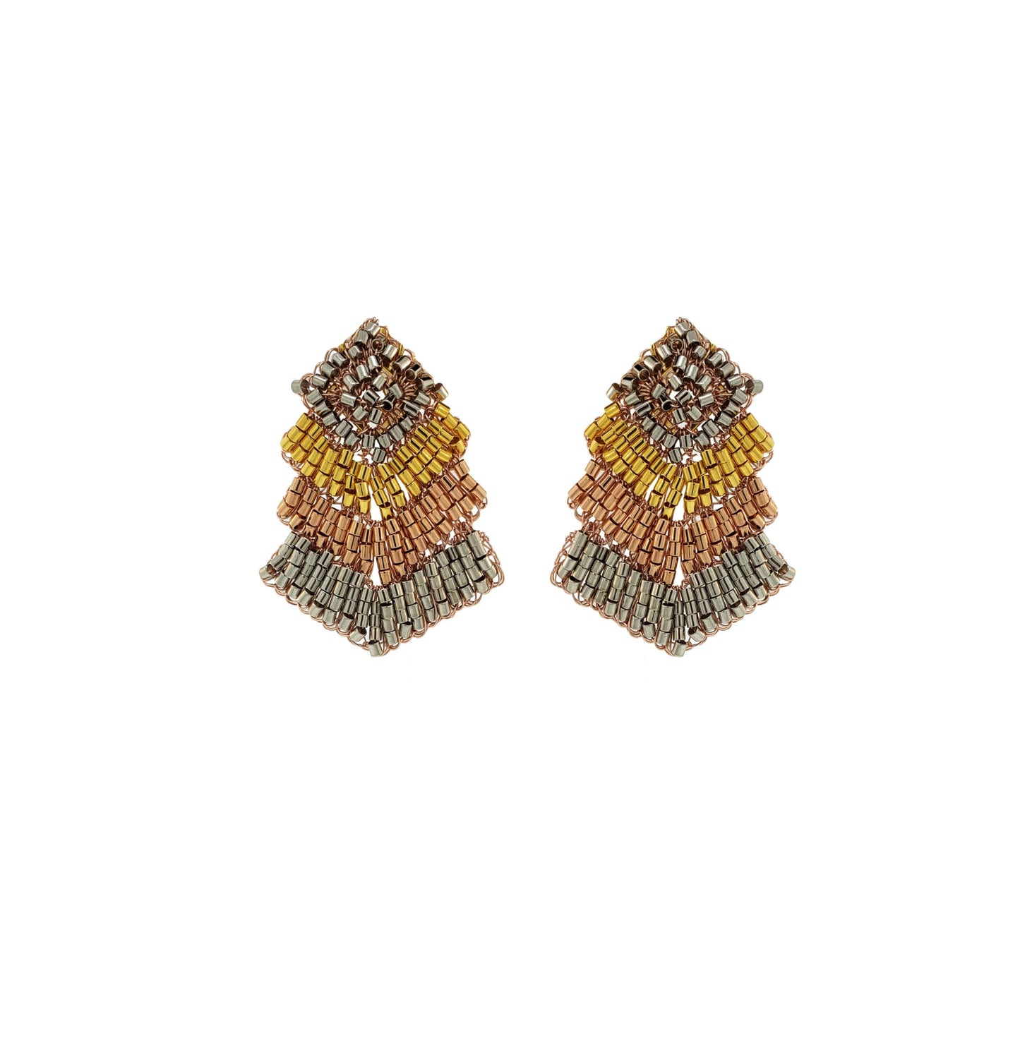 Trio Gold Mix Chevron Mini Handmade Crochet Earrings