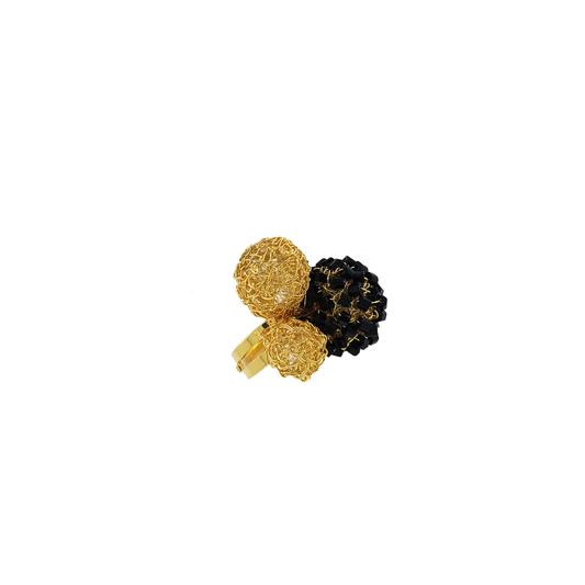 Black & Gold Sphere Handmade Crochet Ring