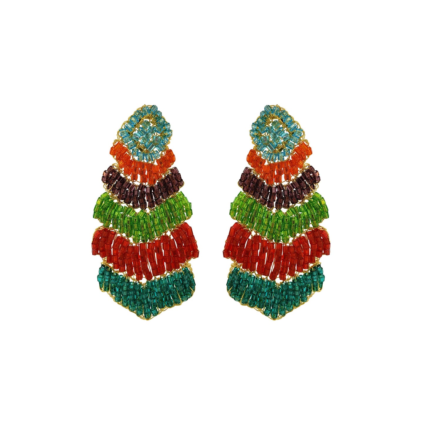Multi & Gold Chevron Handmade Crochet Earrings