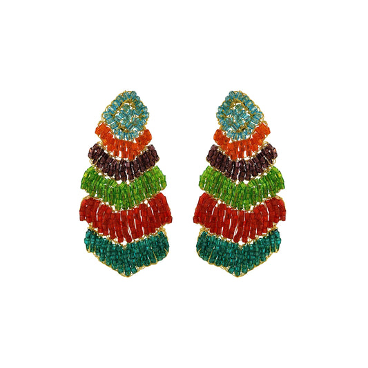 Multi & Gold Chevron Handmade Crochet Earrings