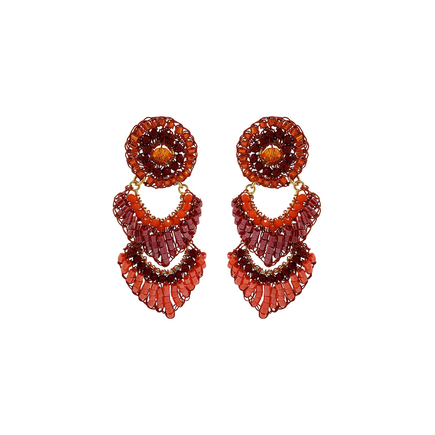 Coral Red Mix Siren Handmade Crochet Earrings