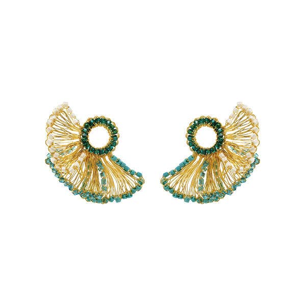 Ocean Teal Mix Feather Post Handmade Crochet Earrings