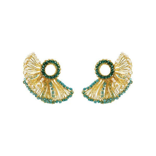 Ocean Teal Mix Feather Post Handmade Crochet Earrings