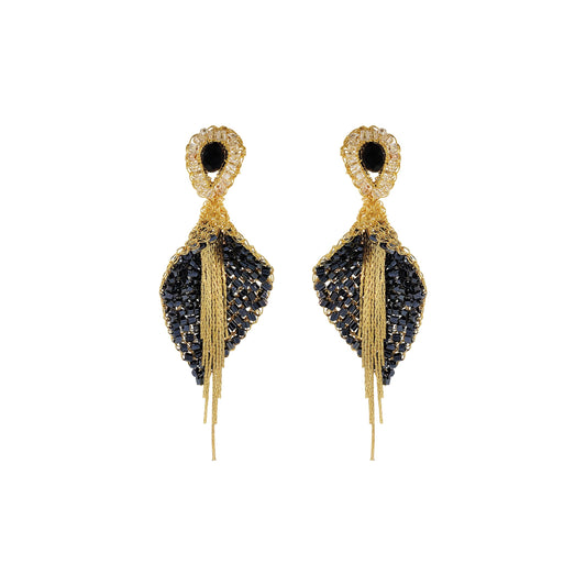 Black Mix Calla Fringe Handmade Crochet Earrings