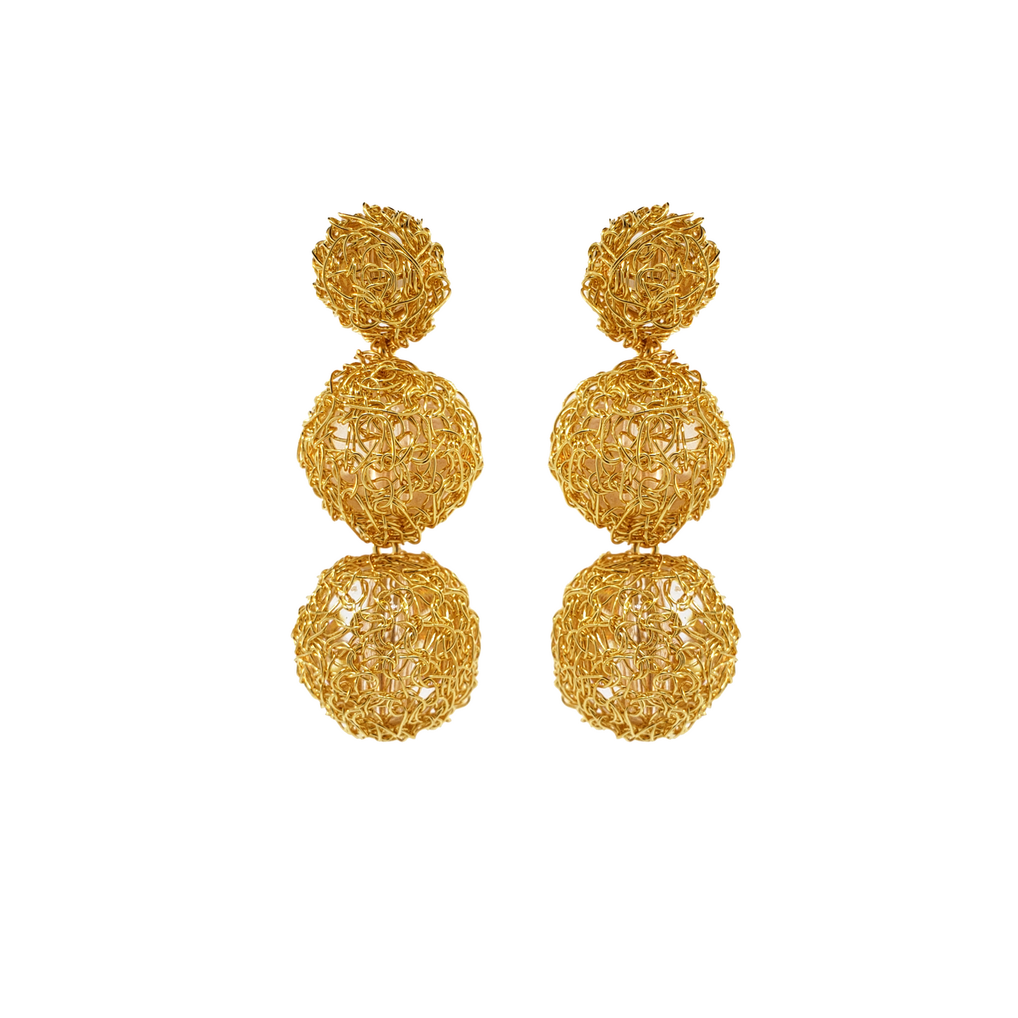 All Gold Spheres Trio Handmade Crochet Earrings