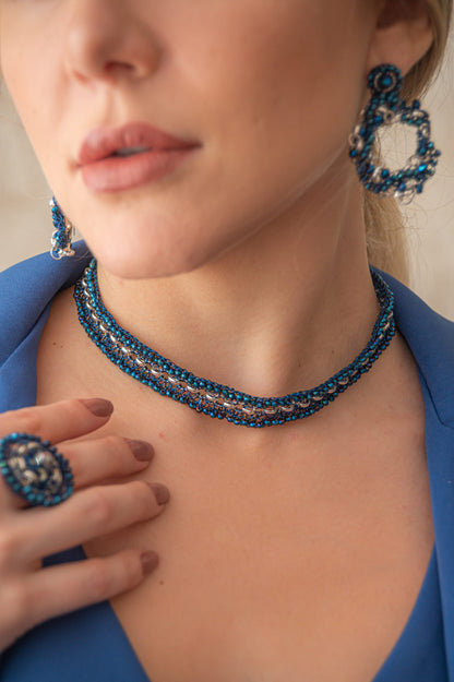 Blue & Silver Flux Handmade Crochet Chocker Necklace