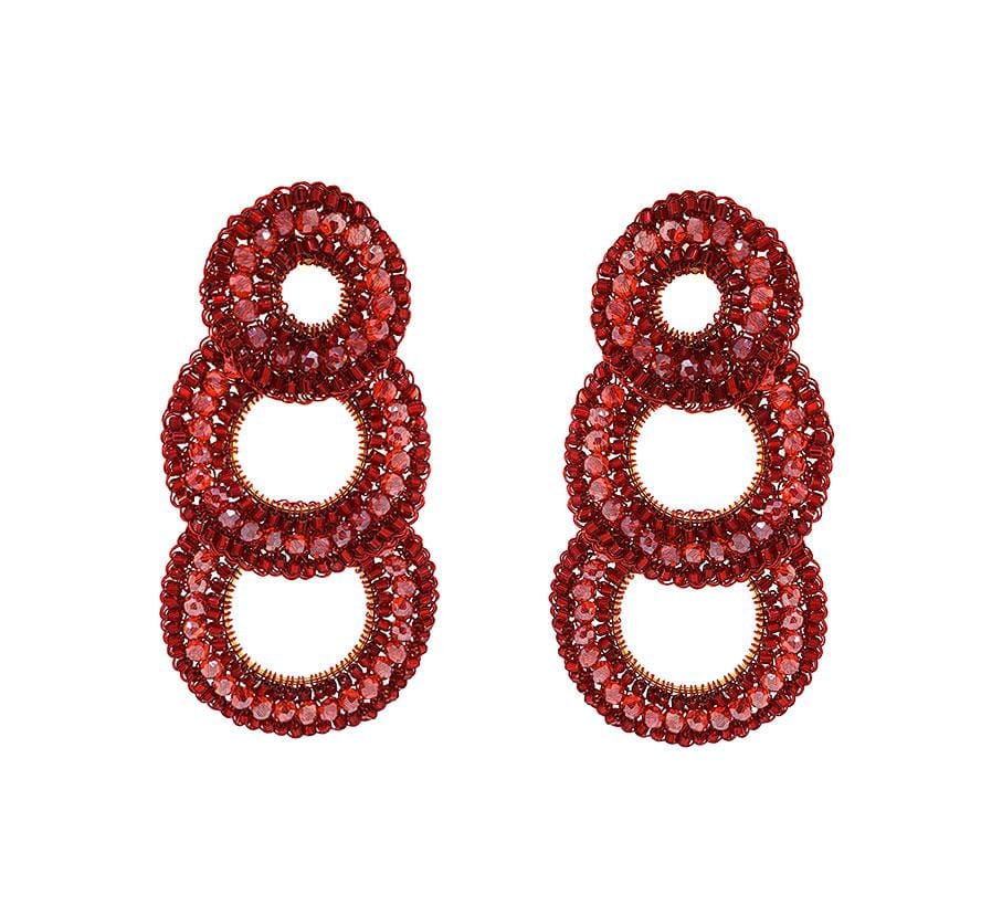 Elegant Red Cascade Handmade Crochet Earrings