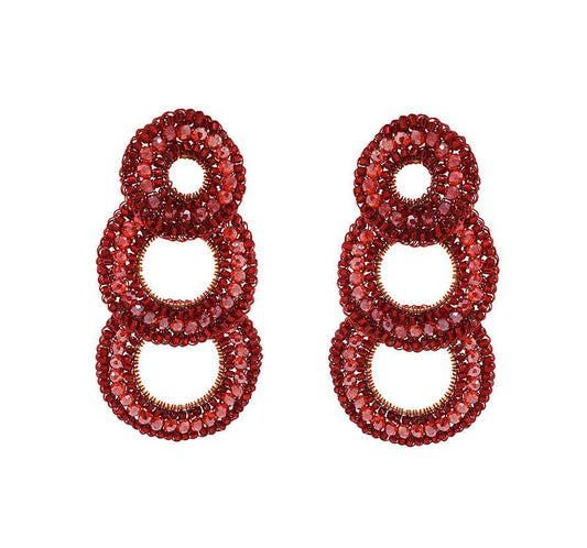 Elegant Red Cascade Handmade Crochet Earrings