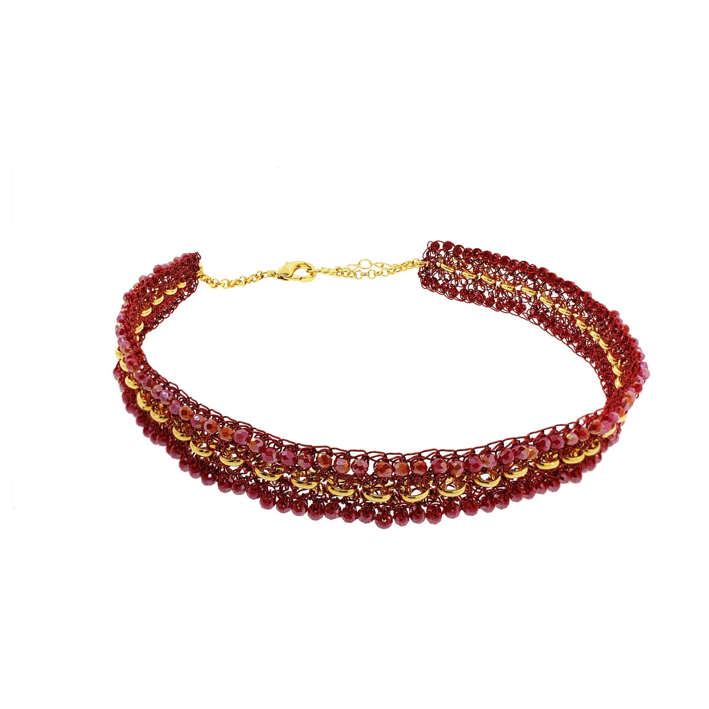 Red & Gold Flux Handmade Crochet Chocker Necklace