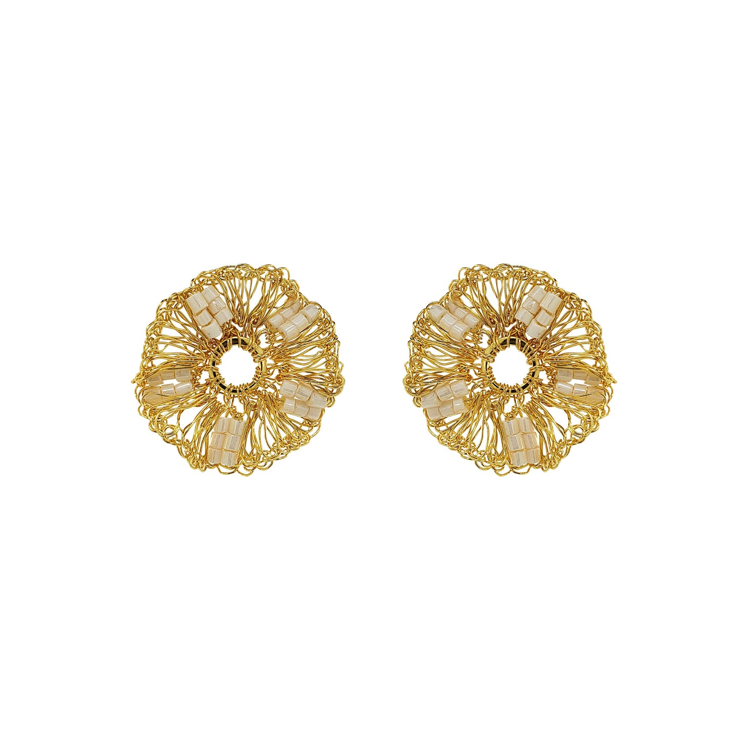 Pearl & Gold Gaia Post Handmade Crochet Earrings