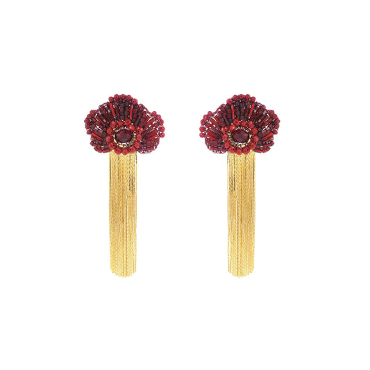 Cherry Red Mix Crown Fringe Handmade Crochet Earrings
