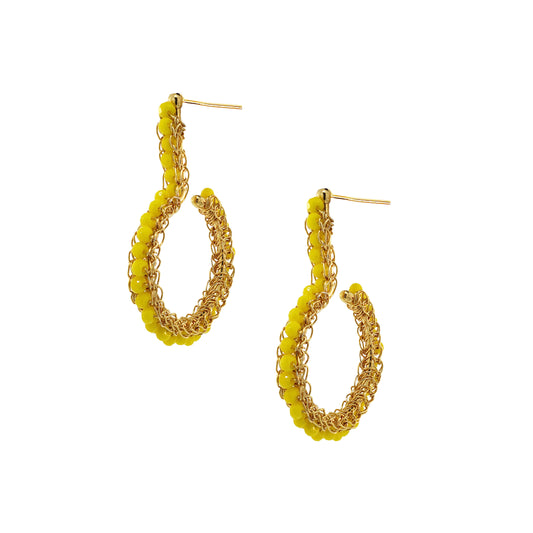 Summer Yellow & Gold Phi Mini Hoops Handmade Crochet Earrings