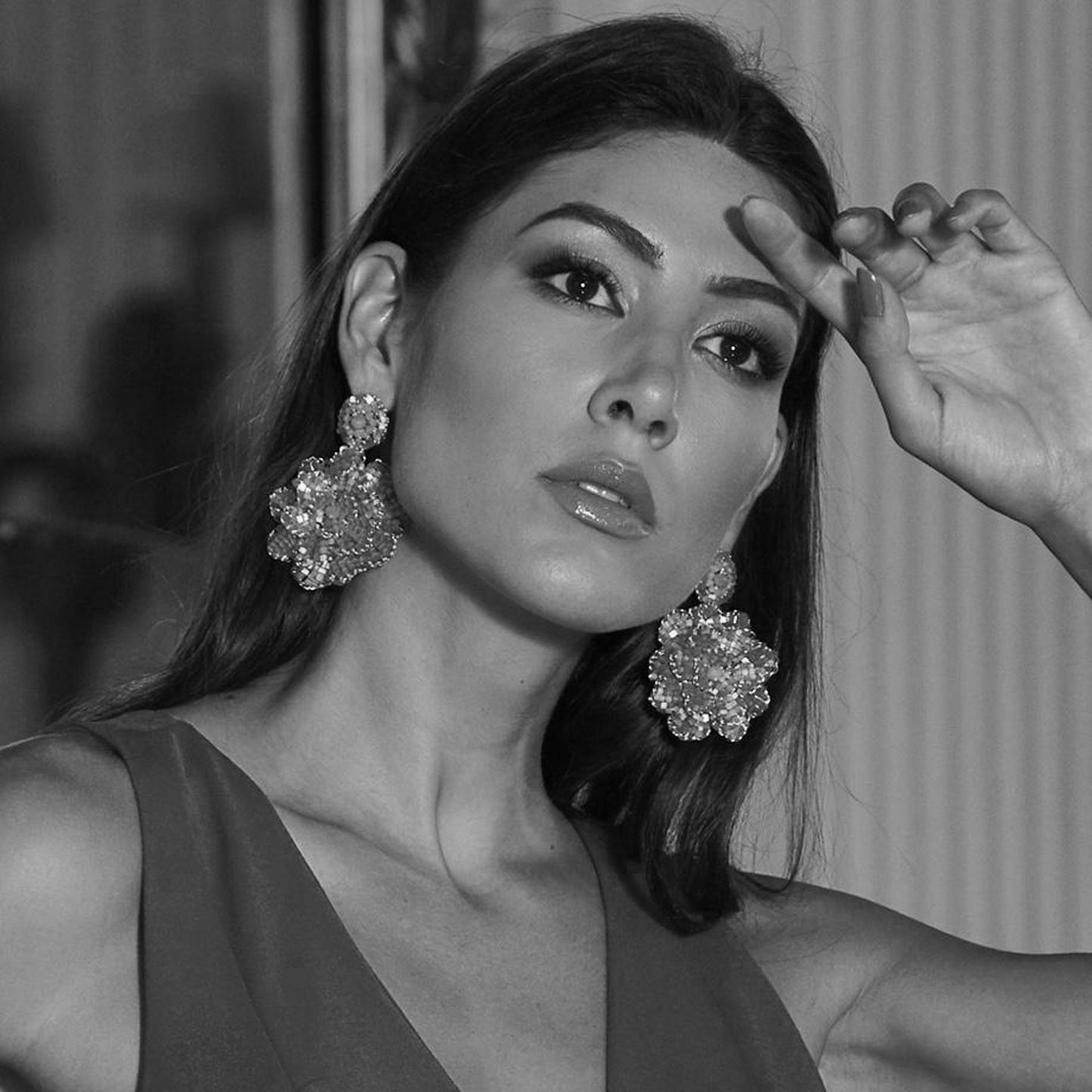 Red & Gold Blossom Handmade Crochet Large Earrings